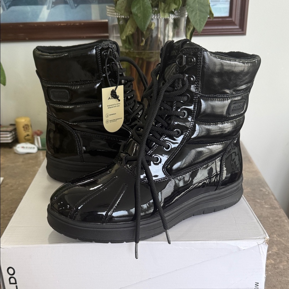 ALDO Shiny Black Combat Boots